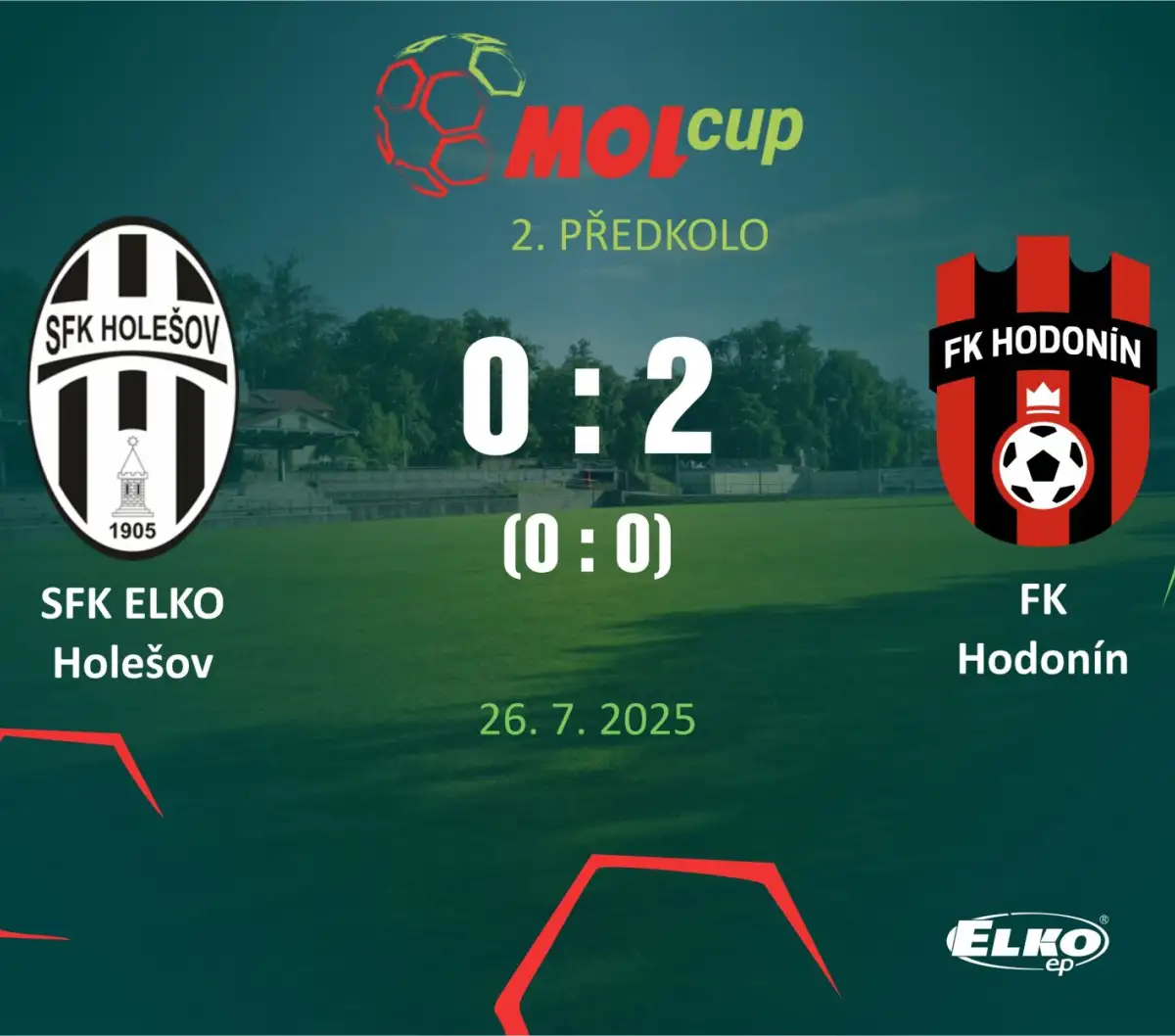 SFK ELKO Holešov A : FK Hodonín 0:2 (0:0)